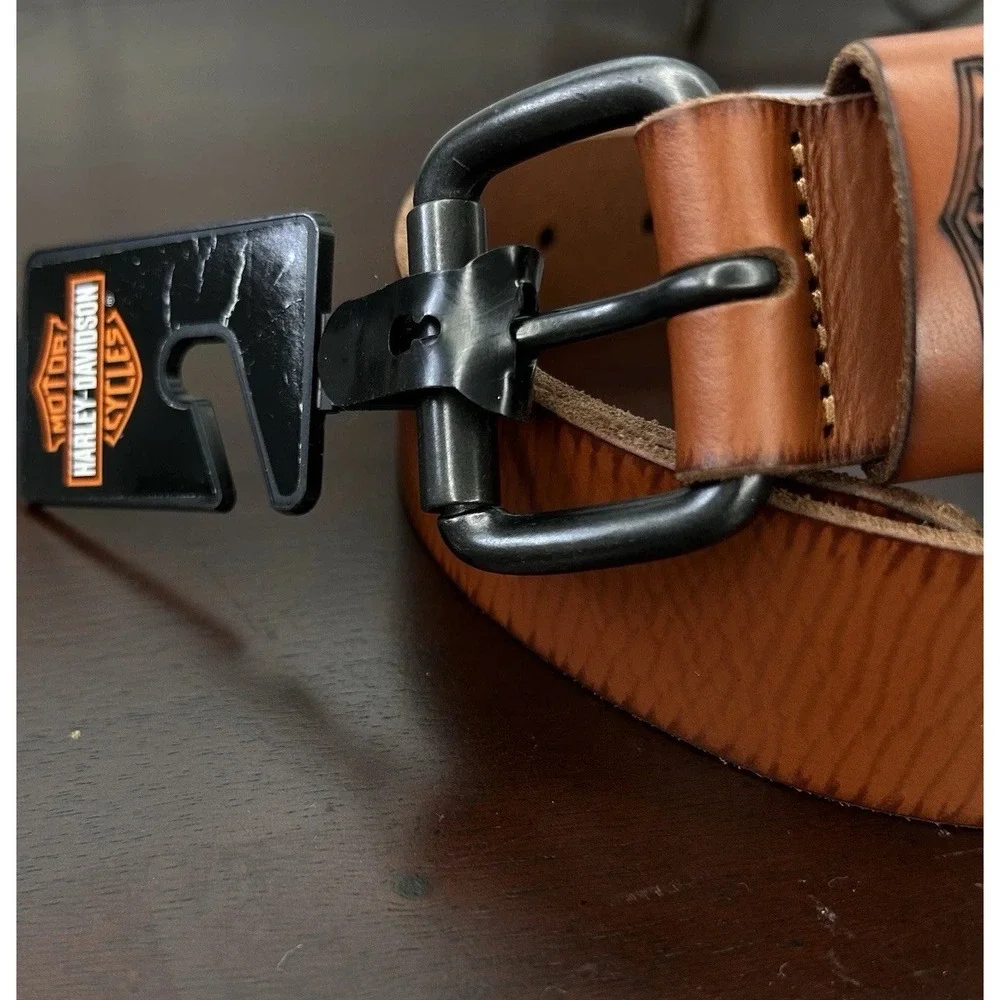 Harley Davidson Men's Small (30/32) Cognac Brown Genuine Leather Belt Embossed
